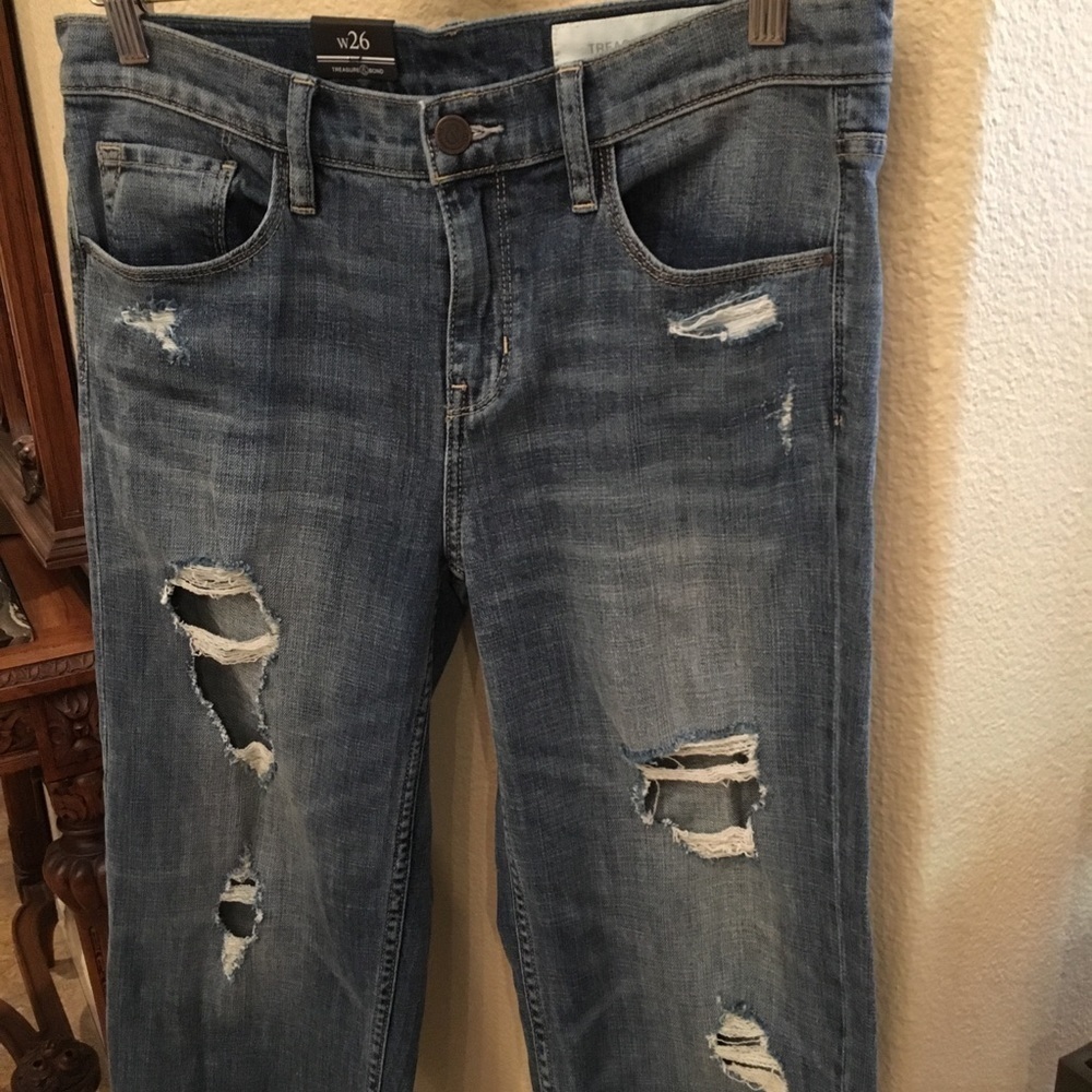 NWT~TREASURE & BOND Women Ripped Mid-Rise Baggy Crop Jeans Size 26 - Picture 4 of 8